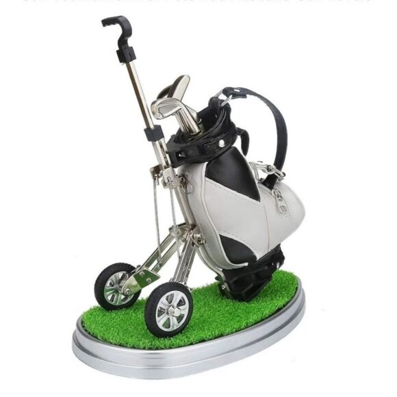 Golf Bag Pen Holder With 3 Club Pens For Desk Decor & Gifts Christmas Dad Boss - Picture 1 of 10